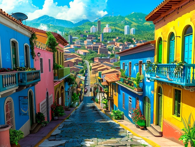 Foto gratuita 3d cartone animato paesaggio di villaggio latinoamericano