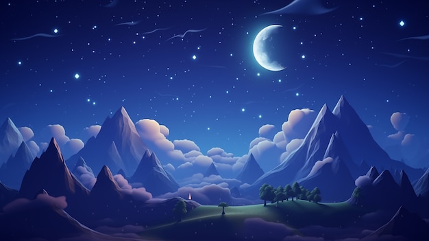 Free photo 3d cartoon night sky