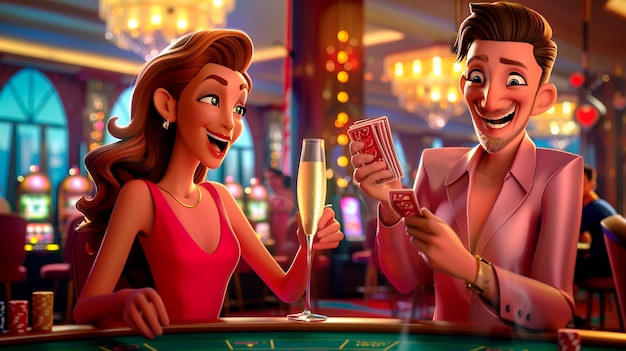 3d cartoon rendering of people playing in a casino