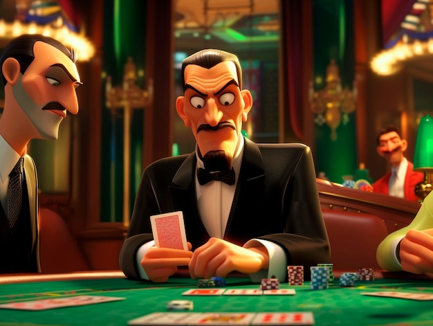 3d cartoon rendering of person playing in a casino