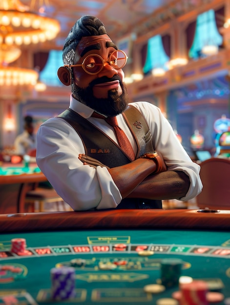 3d cartoon rendering of person playing in a casino