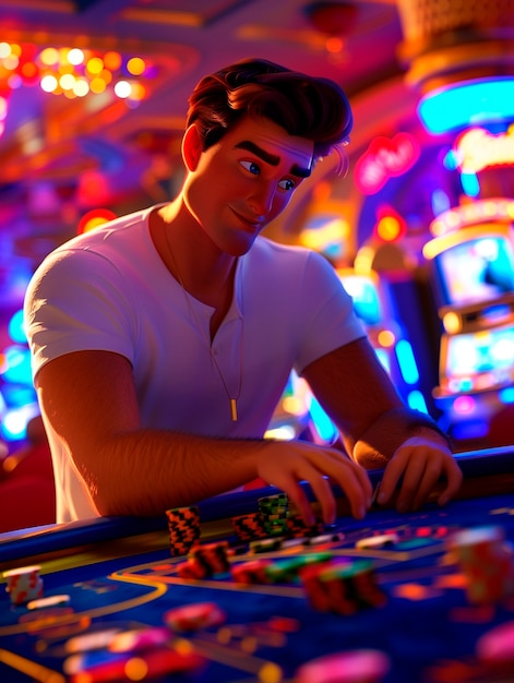 3d cartoon rendering of person playing in a casino