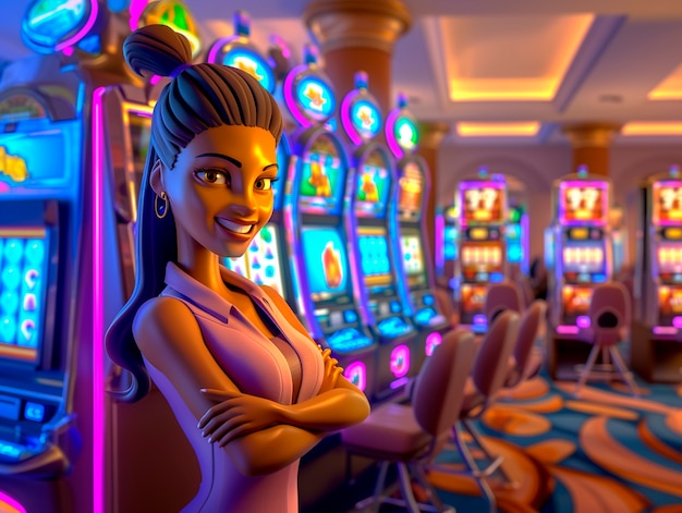 3d cartoon rendering of person playing in a casino