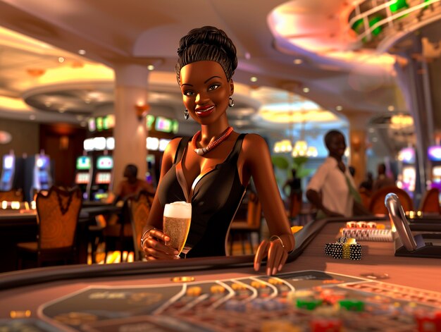 3d cartoon rendering of person playing in a casino