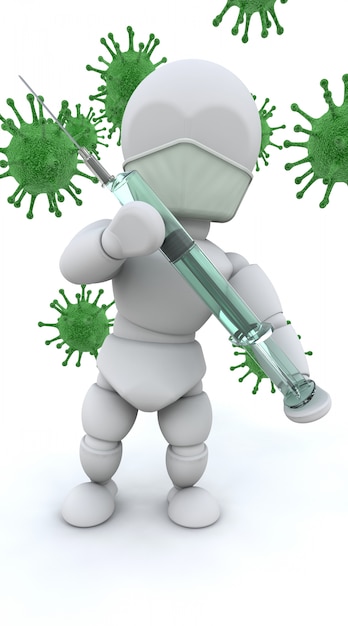 Free photo 3d character with green bacteria