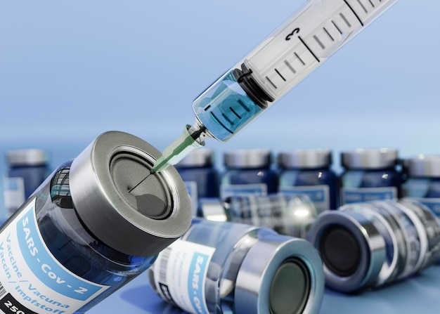 Free Photo 3d coronavirus vaccine vials and syringe