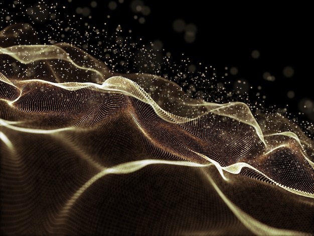 Free Photo 3d digital background with golden flowing cyber dots