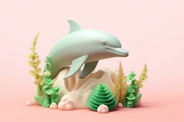 Free photo 3d dolphin with plants