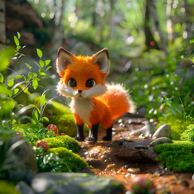 Free photo 3d fox cartoon illustration