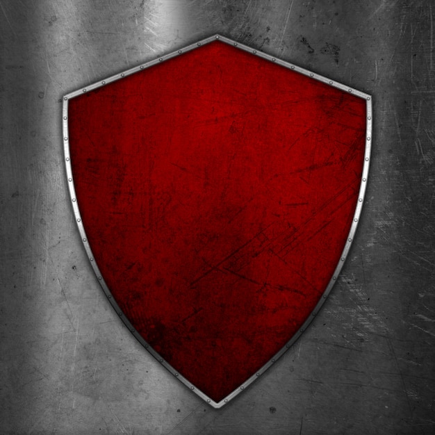 Free photo 3d grunge shield on scratched metal background