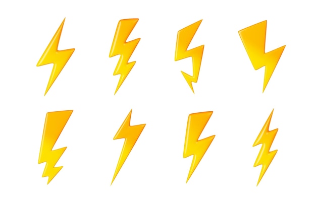 Free photo 3d illustration set of yellow lightning signs