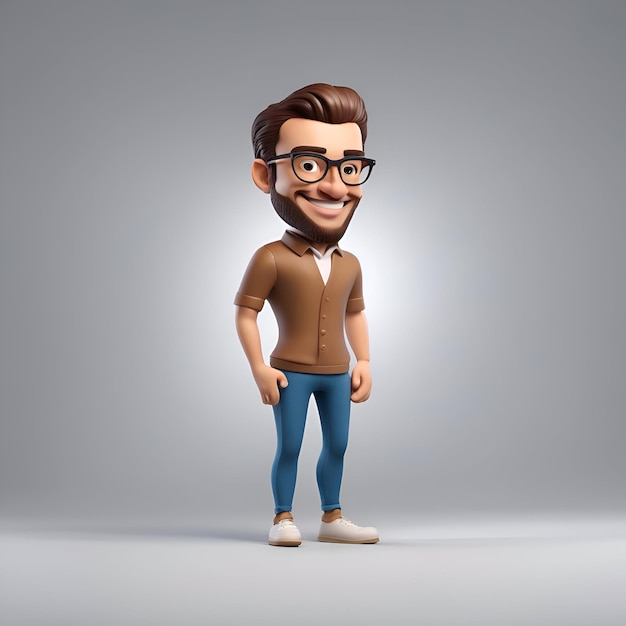 Free photo 3d illustration of a young hipster guy standing on grey background