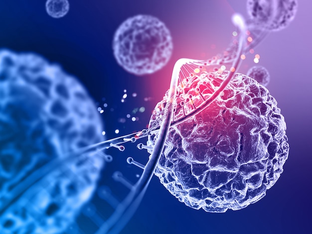 Free photo 3d medical background with virus cells and dna strand