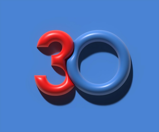 3D Render of a 30 thirty number Illustration Design.