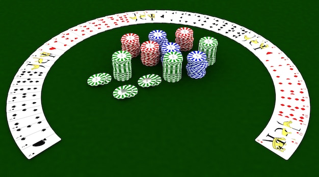 Free photo 3d render of casino chips and playing cards