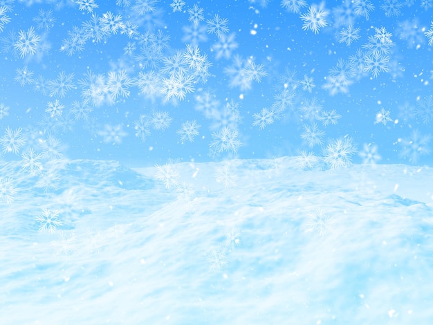 Free photo 3d render of a christmas background with a snowy landscape