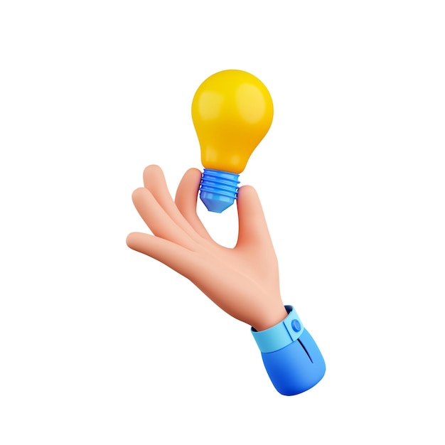 3d render hand with light bulb creative idea