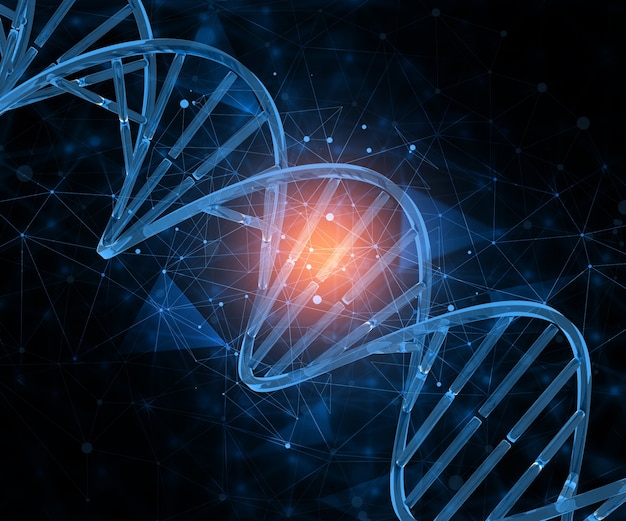 Free photo 3d render of a medical background with connecting dots and dna strands