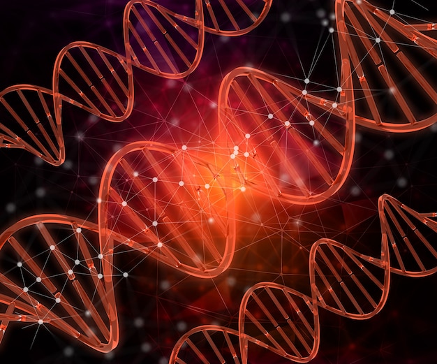 Free photo 3d render of a medical background with dna strands connecting lines and dots