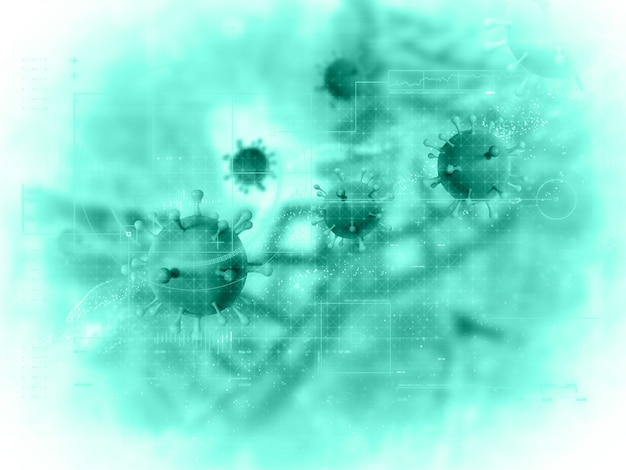 Free photo 3d render of a medical techno background with abstract virus cells