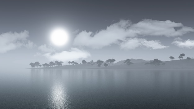 Free Photo 3d render of a misty island landscape