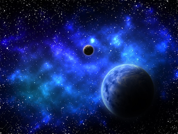 Free Photo 3d render of a space background with abstract planets and nebula