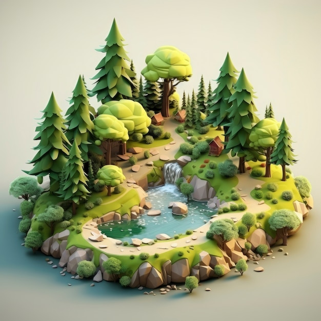 Free photo 3d rendering of cartoon like forest landscape