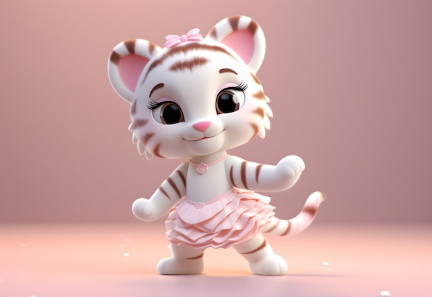 Free photo 3d rendering of cartoon tiger as ballerina