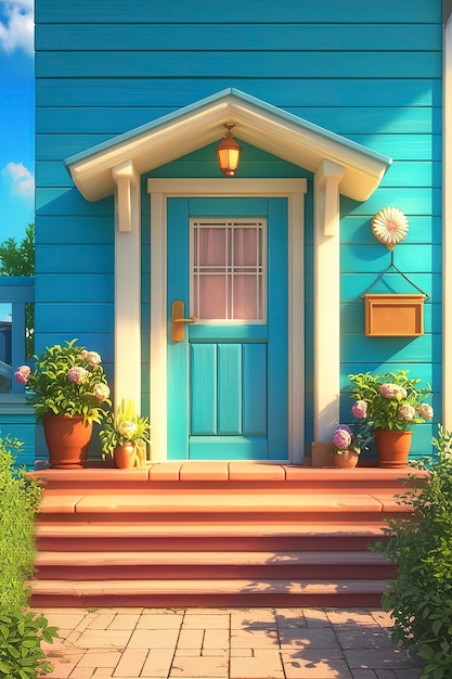 Free photo 3d rendering of cartoon welcome door