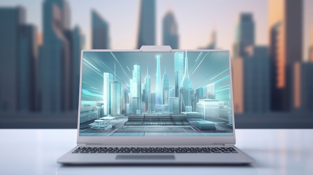 Free photo 3d rendering of futuristic laptop