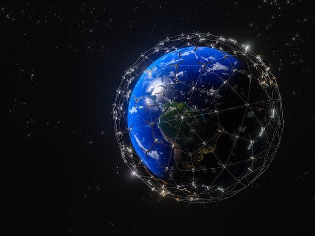 Free photo 3d rendering of planet earth broadband internet system to meet the needs of consumers