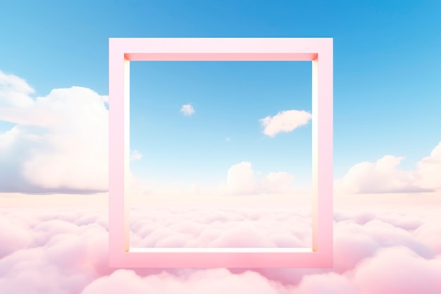 Free photo 3d rendering of square shape above clouds