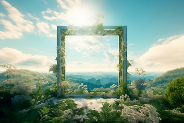 Free photo 3d rendering of square shape in nature