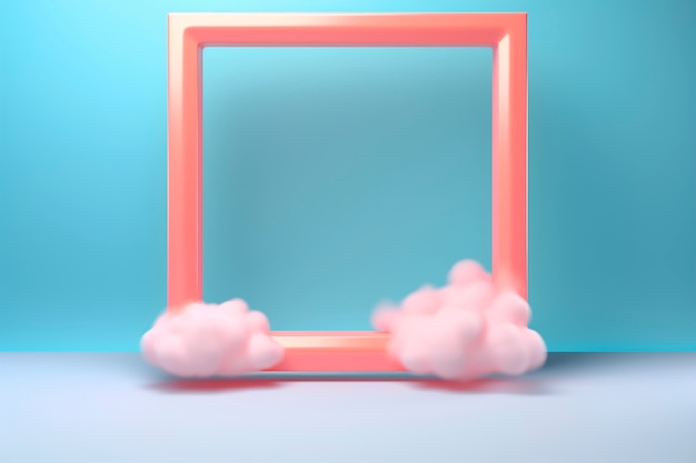 Free photo 3d rendering of square shape with clouds