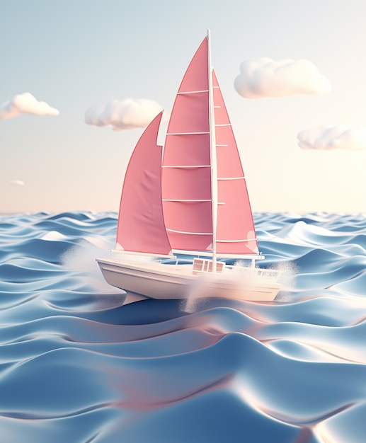 3d ship with sea landscape