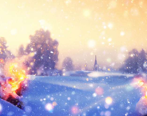 Free photo 3d snowy winter christmas landscape at sunset