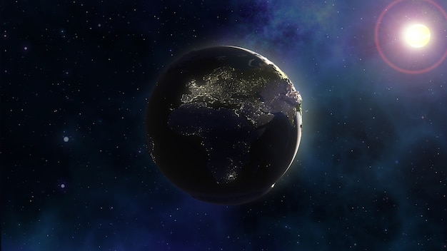 Бесплатное фото 3d космический фон с землей в туманности небо