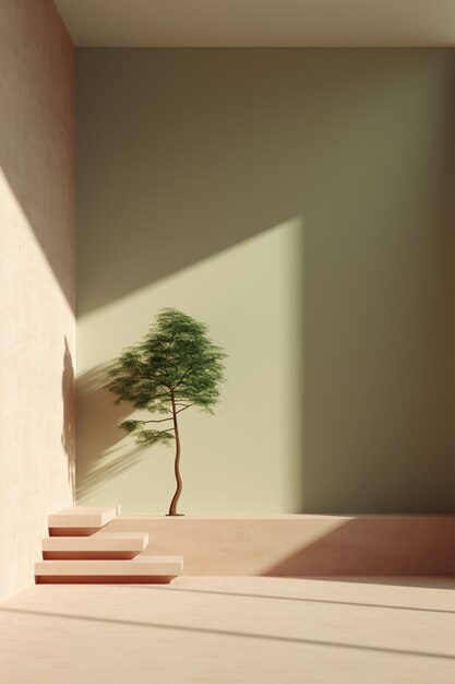 3d tree lit by sunlight