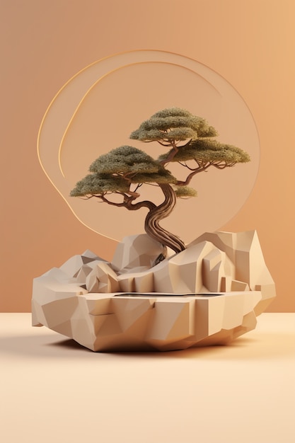 3d tree with branches and leaves on podium