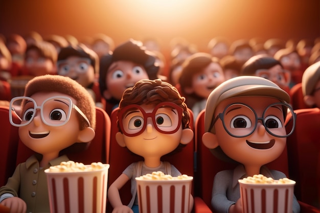 3d view of kids watching a movie at the cinema