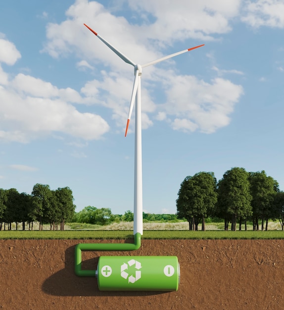 Free Photo 3d windmill project for saving energy