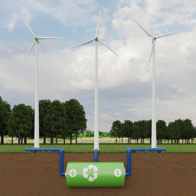 Free Photo 3d windmill project for saving energy