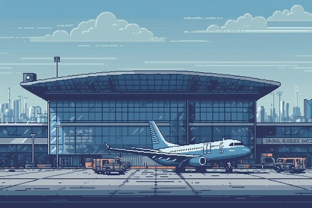 Foto gratuita scena con pixel grafici a 8 bit con aeroporto