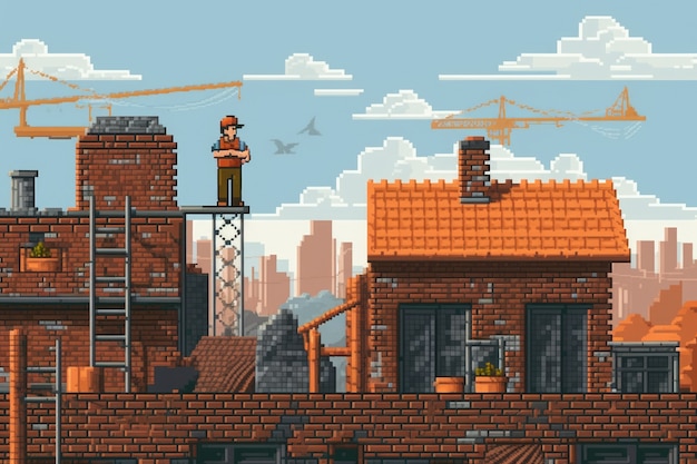 Free photo 8-bit graphics pixels scene with factory