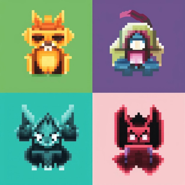 Free photo 8-bits characters gaming assets