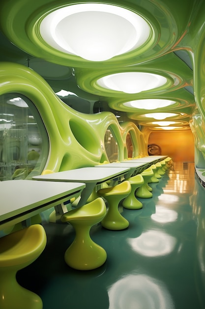 Abstract futuristic school classroom