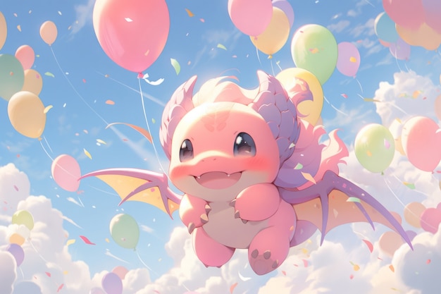 Free photo adorable baby anime dragon illustration