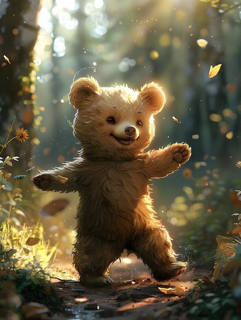 Free Photo adorable bear illustration in digital art style