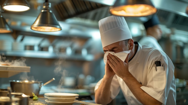 Adult blowing their snot in a tissue