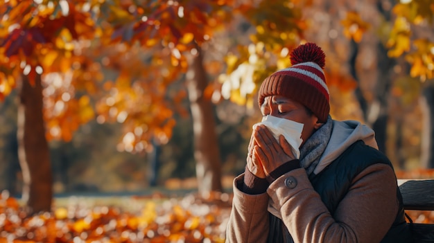 Adult blowing their snot in a tissue